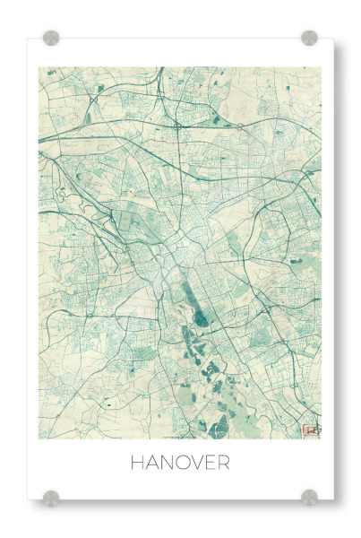 Acrylglasbild "Hanover, Deutschland Blue" artboxONE - Städte,Kartografie - Karte,Stadt,Straße,Plakat,Plan,Map,Street,Hanover,Deutschland