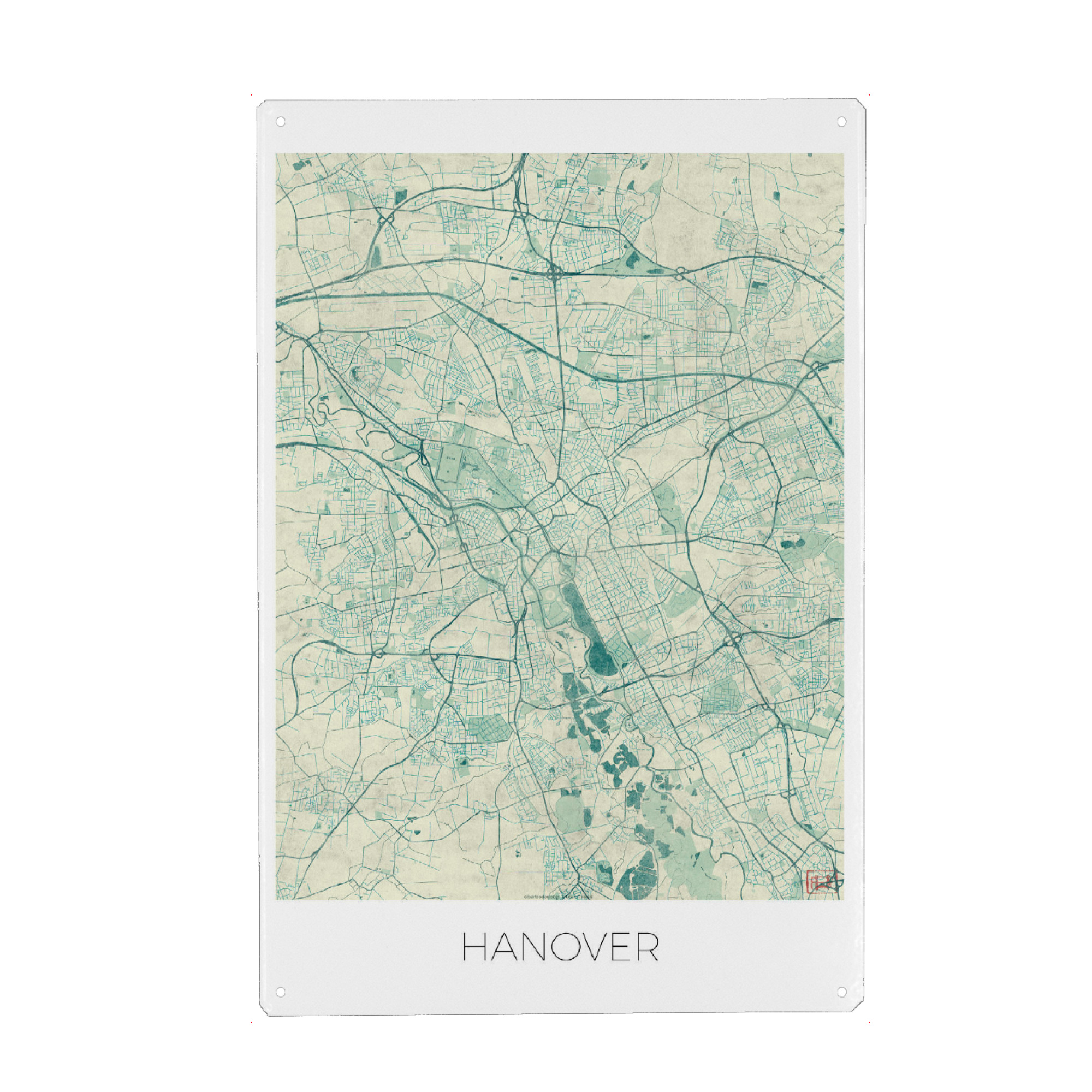 Holzbild "Hanover, Deutschland Blue" artboxONE - Städte,Kartografie - Karte,Stadt,Straße,Plakat,Plan,Map,Street,Hanover,Deutschland