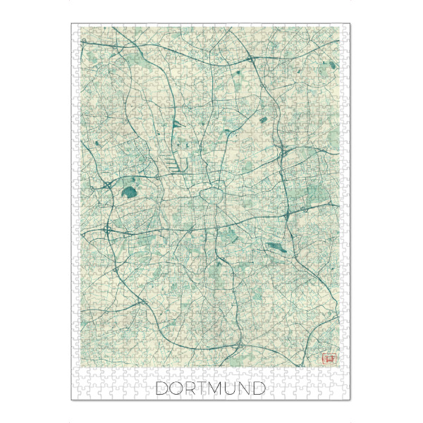 Puzzle Ravensburger "Dortmund, Deutschland Blue" artboxONE - Städte,Kartografie - Karte,Stadt,Straße,Plakat,Plan,Map,Street,Dortmund,Deutschland