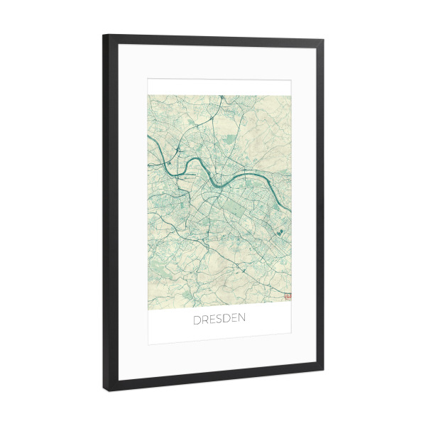 Poster mit Rahmen Schwarz (Metallic) "Dresden, Deutschland Blue" artboxONE - Städte,Städte / Dresden,Kartografie