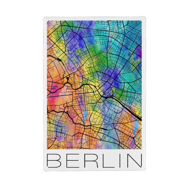 Holzbild "Retro Map of Berlin Germany" artboxONE - Städte,Reise,Städte / Washington - Retro,Map,Berlin,Germany,Watercolor,Street map