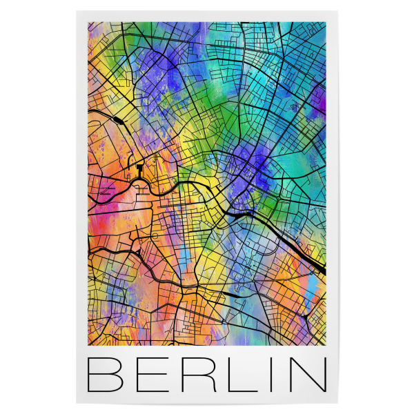 Poster "Retro Map of Berlin Germany" artboxONE - Städte,Reise,Städte / Washington - Retro,Map,Berlin,Germany,Watercolor,Street map