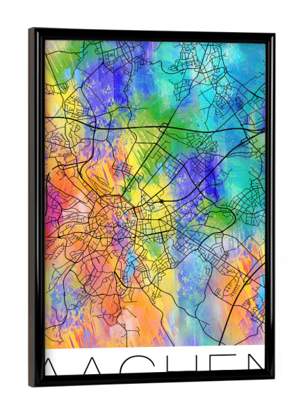 Poster mit schwarzem Rahmen "Retro Map of Aachen Germany" artboxONE - Städte,Reise,Städte / Weitere - Retro,Map,Aachen,Germany,Watercolor,Street map