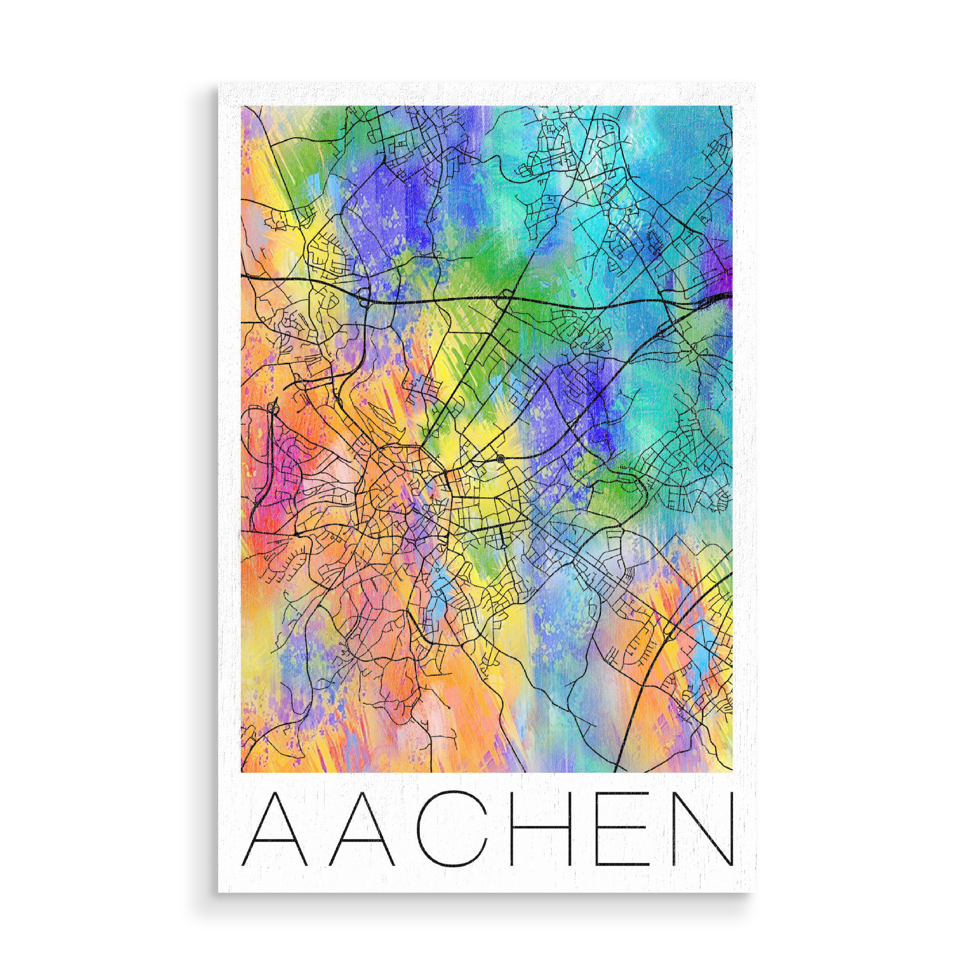 Holzbild "Retro Map of Aachen Germany" artboxONE - Städte,Reise,Städte / Weitere - Retro,Map,Aachen,Germany,Watercolor,Street map