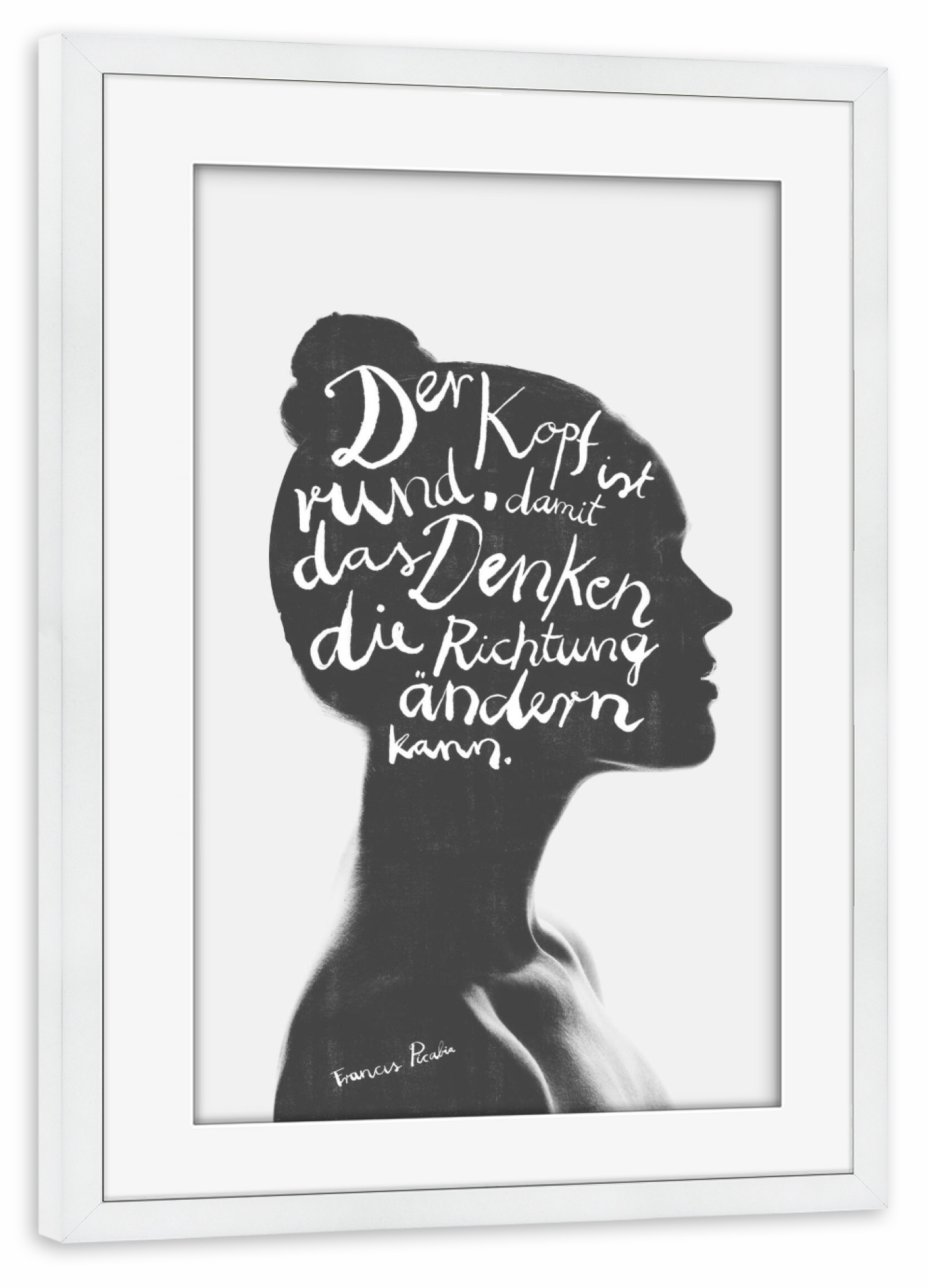 Poster mit Rahmen weiß "Denken" artboxONE - Typografie,Menschen,Schwarzweiß