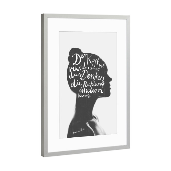 Poster mit Rahmen Silber "Denken" artboxONE - Typografie,Menschen,Schwarzweiß