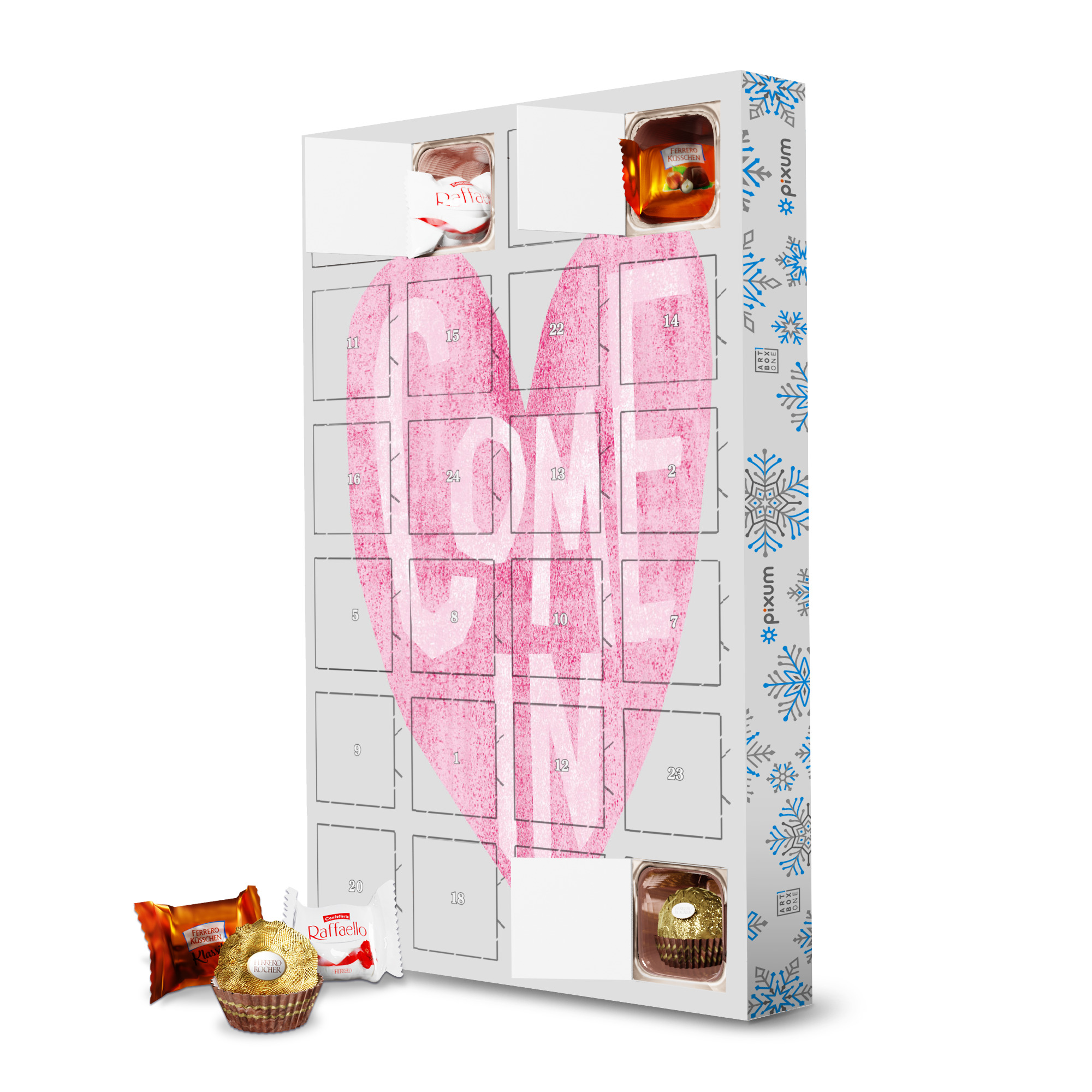 Adventskalender mit Ferrero Pralinen Come In artboxONE Adventskalender Typografie