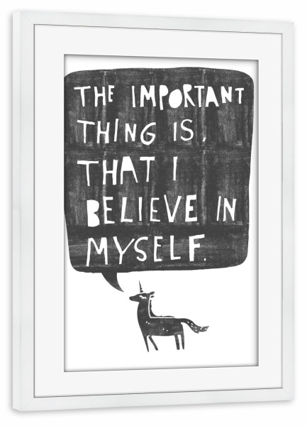 Poster mit Rahmen weiß "Believe 2" artboxONE - Typografie,Für Kinder,Comic,Schwarzweiß,Fiktion,Sport / Motivation