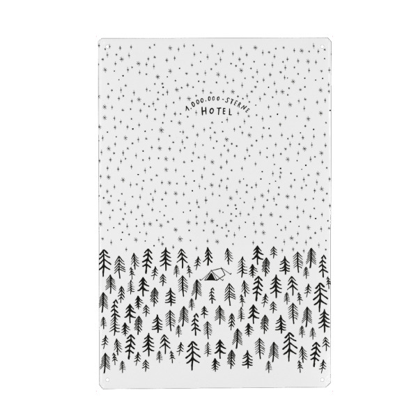 Holzbild "1.000.000 Sterne" artboxONE - Natur,Reise,Schwarzweiß - Campen,Zelten,Wald,Bäume,Sterne,Sternenhimmel,Himmel,Nacht,Zweisamkeit,Zeltlager