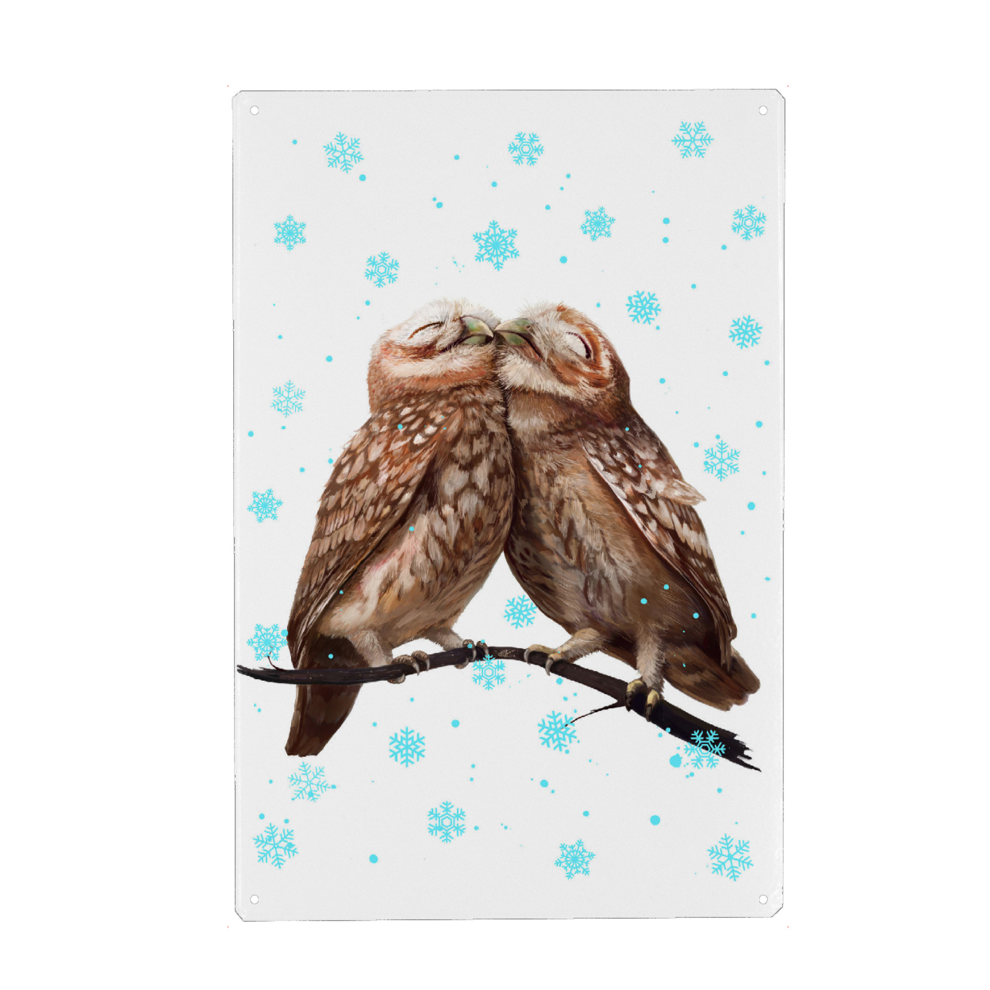 Metall Poster "Winter owls" artboxONE - Natur,Für Kinder,Schwarzweiß,Liebe,Weihnachten