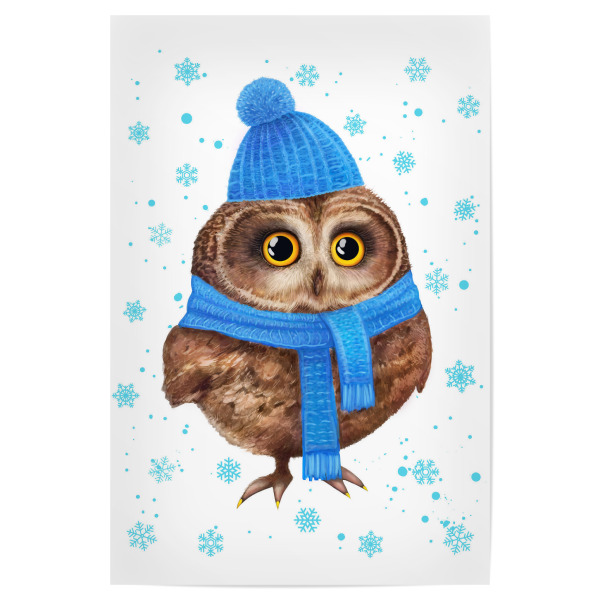 Poster "Owl in a scarf" artboxONE - Natur,Tiere,Schwarzweiß,Weihnachten