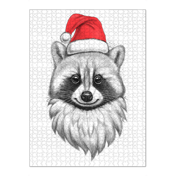 Puzzle Ravensburger "Santa Raccoon" artboxONE - Natur,Tiere,Schwarzweiß,Weihnachten - Waschbär,X-mas,Santa,Tier,Weihnachten,Bart - Bild Waschbär