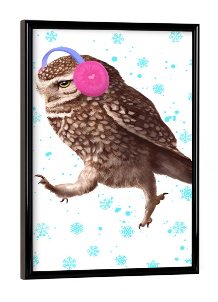 Poster mit schwarzem Rahmen "Winter owl 2" artboxONE - Natur,Tiere,Schwarzweiß,Weihnachten