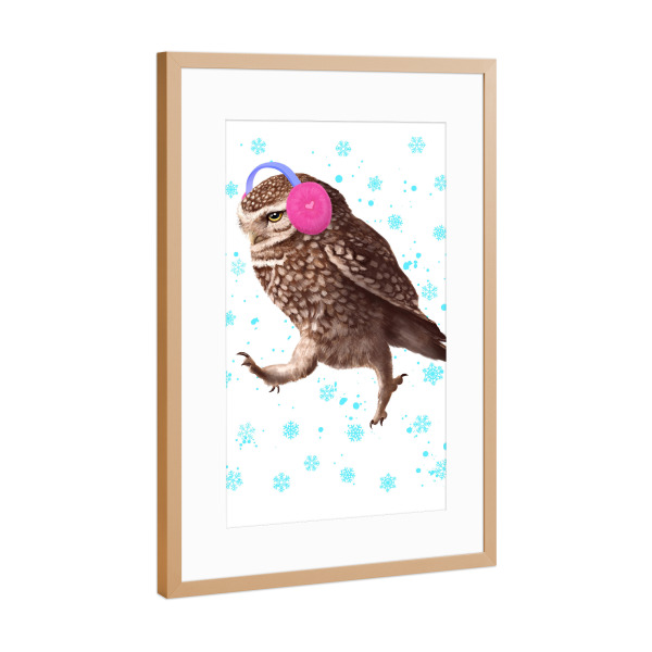 Poster mit Rahmen Kupfer "Winter owl 2" artboxONE - Natur,Tiere,Schwarzweiß,Weihnachten