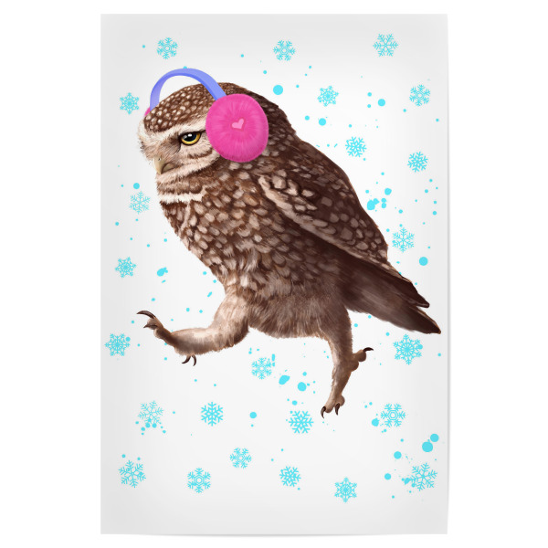 Poster "Winter owl 2" artboxONE - Natur,Tiere,Schwarzweiß,Weihnachten