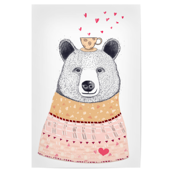 Poster "Bear lover of coffee" artboxONE - Natur,Tiere,Schwarzweiß,Liebe