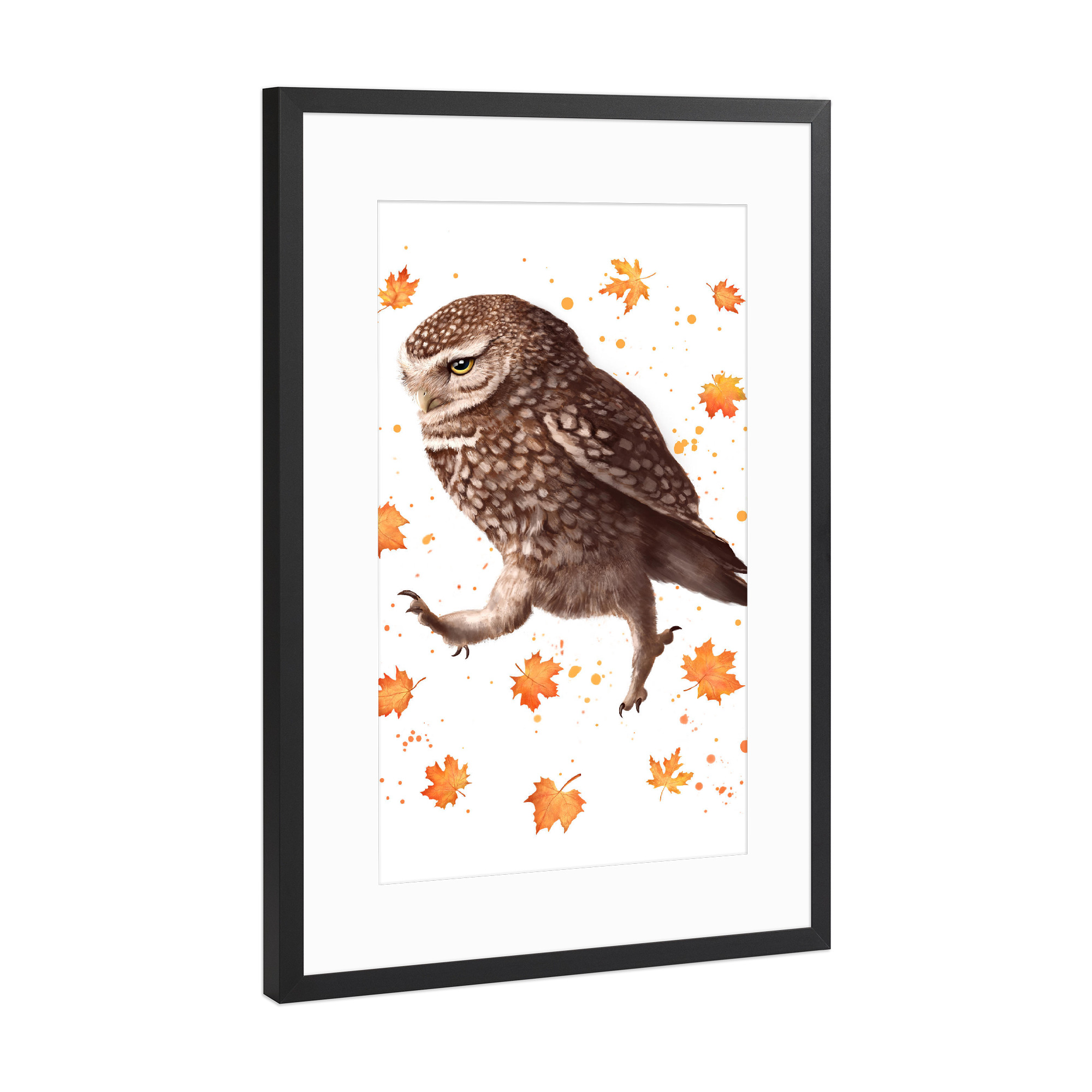 Poster mit Rahmen Schwarz (Metallic) "Autumn owl" artboxONE - Natur,Tiere,Schwarzweiß