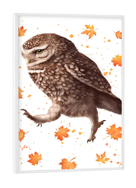 Poster mit weißem Rahmen "Autumn owl" artboxONE - Natur,Tiere,Schwarzweiß