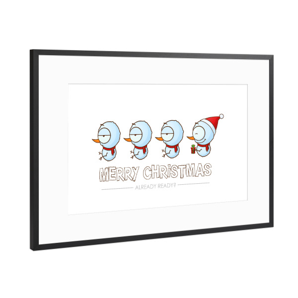 Poster mit Rahmen Schwarz (Metallic) "Snowmans Ready for Christmas 2" artboxONE - Für Kinder,Comic,Weihnachten