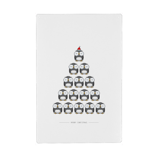 Holzbild "Penguins Xmas" artboxONE - Für Kinder,Tiere,Comic,Schwarzweiß,Weihnachten