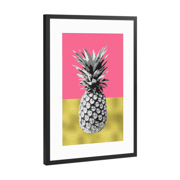 Poster mit Rahmen Schwarz (Metallic) "Pink Tropical Pineapple" artboxONE - Geometrie,Essen & Trinken / Obst & Gemüse,Festivals