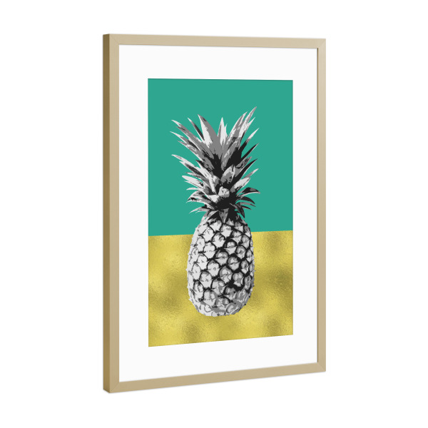 Poster mit Rahmen Gold "Turquoise Pineapple Design" artboxONE - Geometrie,Essen & Trinken / Obst & Gemüse,Festivals