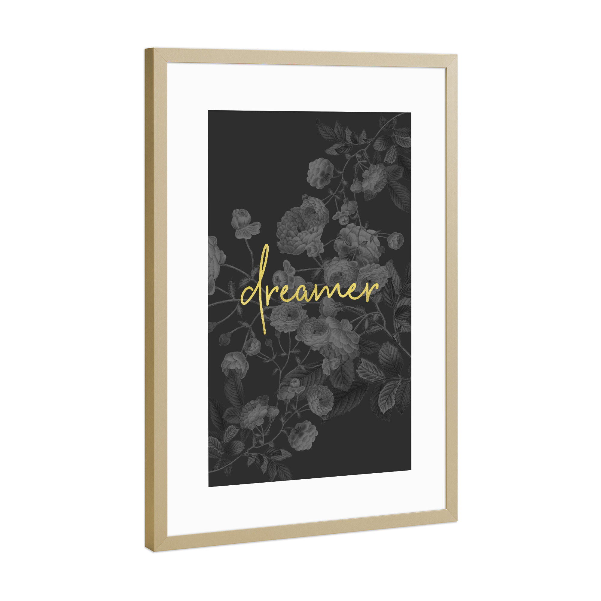 Poster mit Rahmen Gold "Gold Foil Dreamer Quote" artboxONE - Typografie,Floral