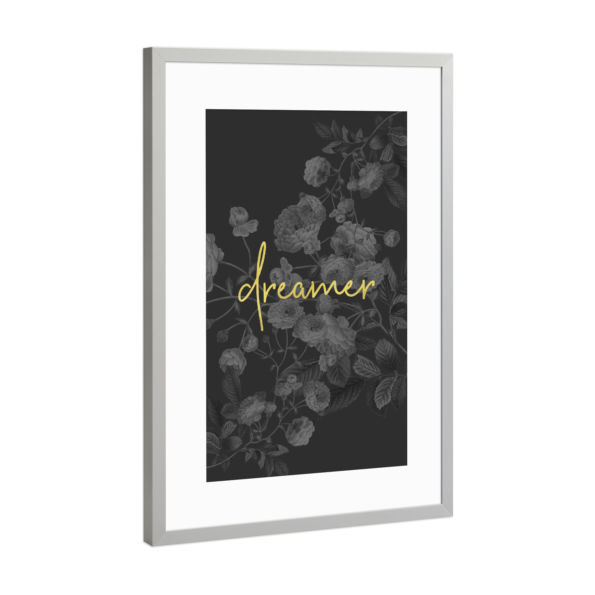 Poster mit Rahmen Silber "Gold Foil Dreamer Quote" artboxONE - Typografie,Floral