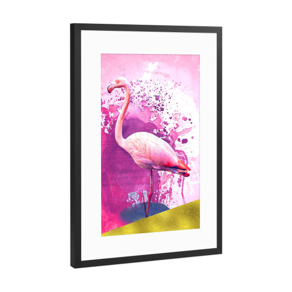 Poster mit Rahmen Schwarz (Metallic) "Hot Pink Flamingo" artboxONE - Tiere,Festivals