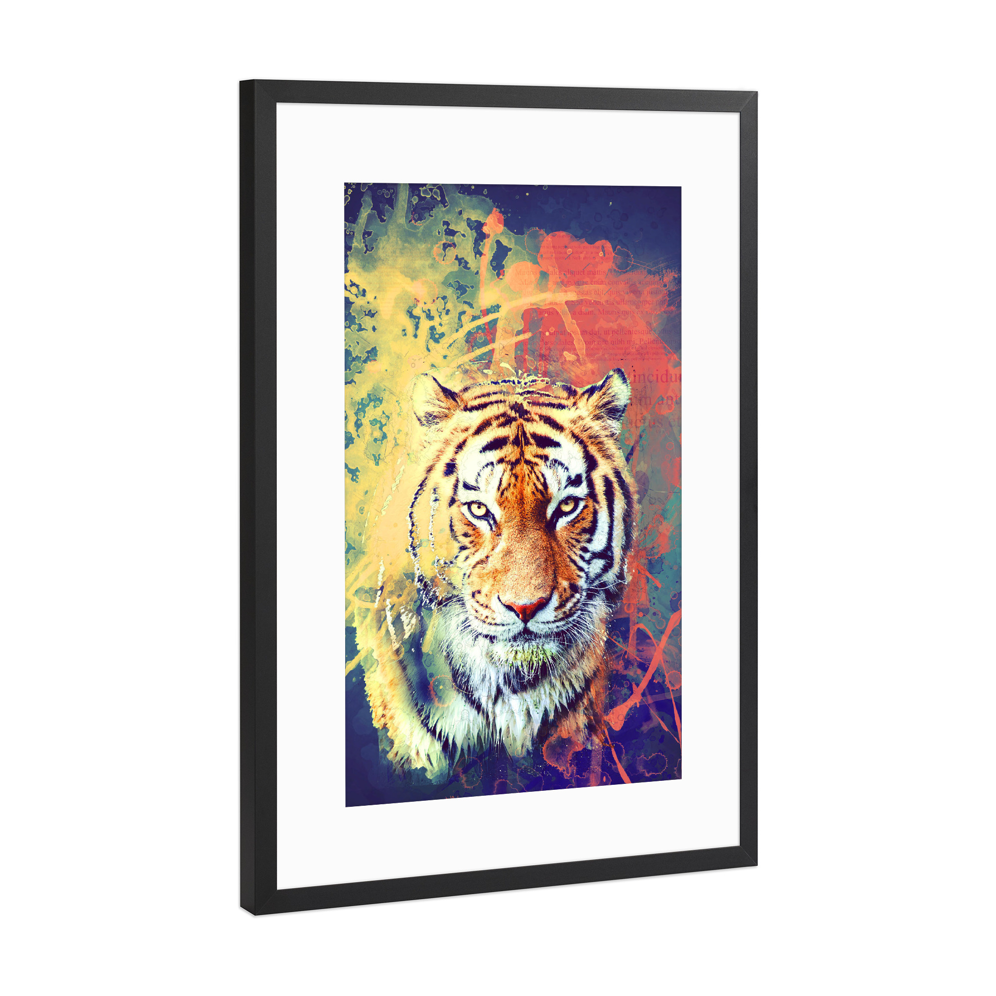 Poster mit Rahmen Schwarz (Metallic) "Tiger Artwork" artboxONE - Reise,Tiere,Männer