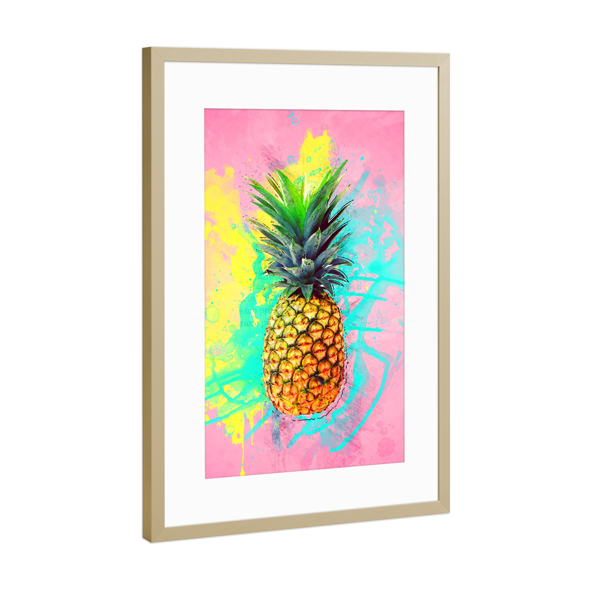 Poster mit Rahmen Gold "Vibrant Tropical Pineapple Summer" artboxONE - Essen & Trinken,Essen & Trinken / Obst & Gemüse,Festivals