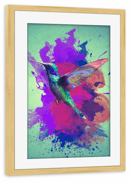 Poster mit Rahmen kiefer "Colourful Hummingbird Bird Artwork" artboxONE - Tiere