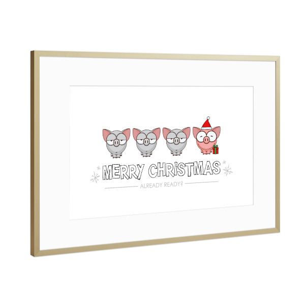 Poster mit Rahmen Gold "Pigs Ready for Christmas" artboxONE - Für Kinder,Tiere,Comic,Weihnachten