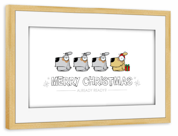 Poster mit Rahmen kiefer "Dogs Ready for Christmas" artboxONE - Für Kinder,Tiere,Comic,Weihnachten