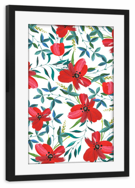 Poster mit Rahmen schwarz "Red Blossom" artboxONE - Natur,Floral