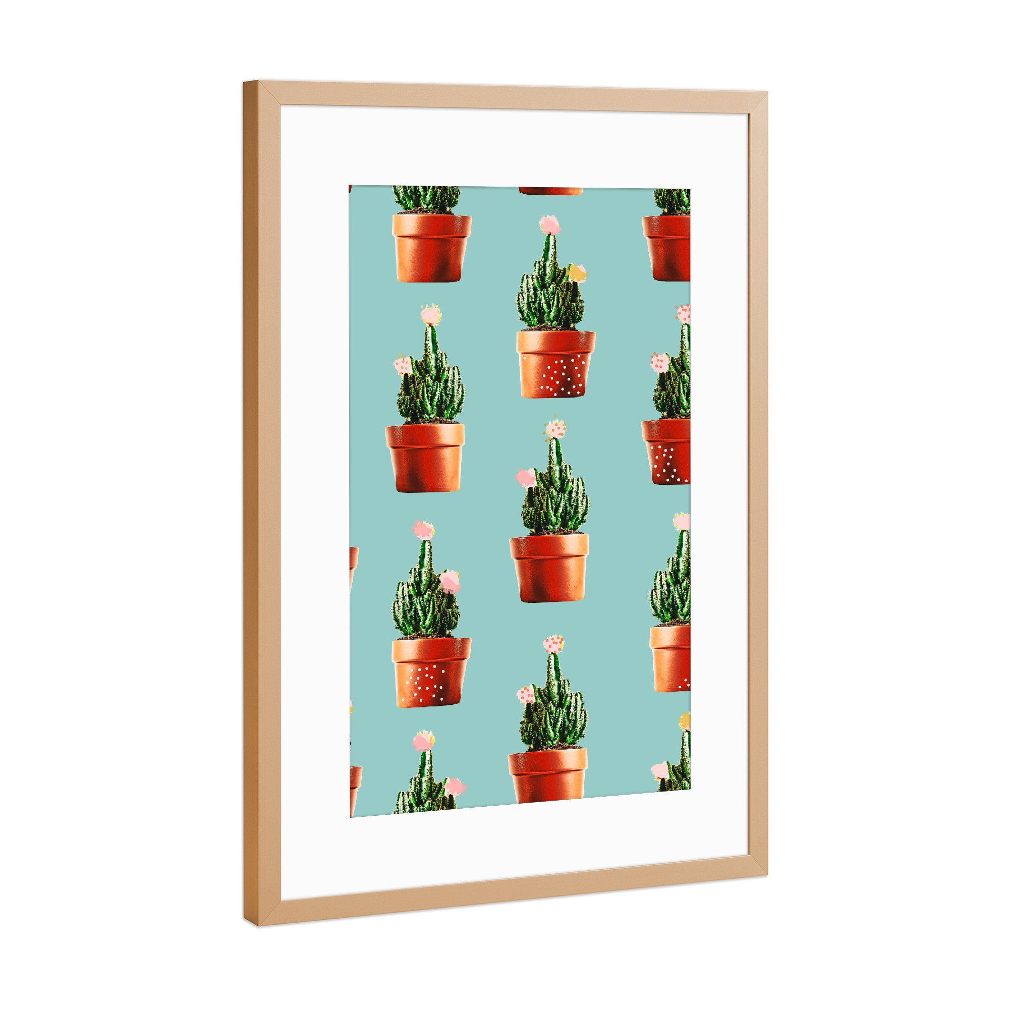 Poster mit Rahmen Kupfer "Cactus in Copper Pots" artboxONE - Floral