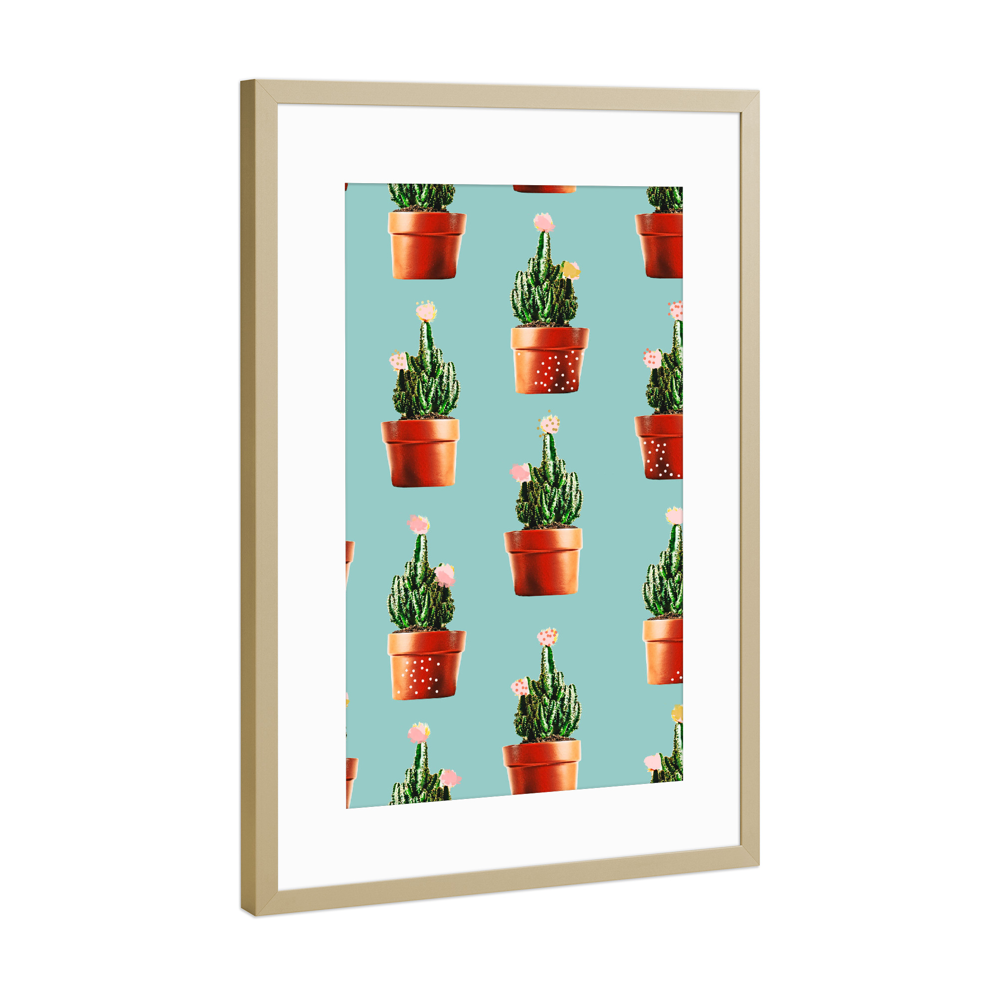 Poster mit Rahmen Gold "Cactus in Copper Pots" artboxONE - Floral