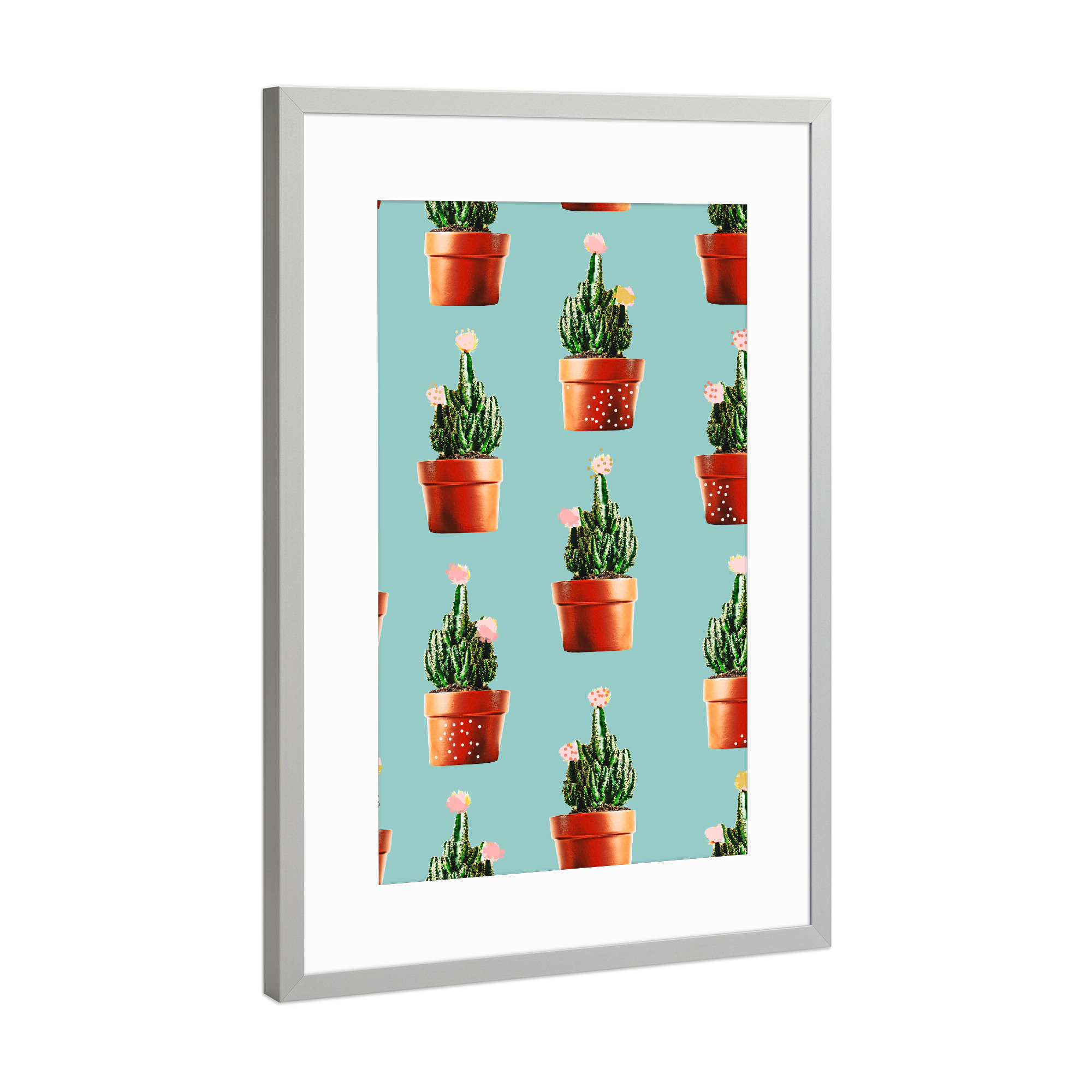 Poster mit Rahmen Silber "Cactus in Copper Pots" artboxONE - Floral