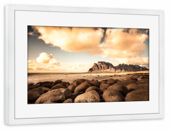 Poster mit Rahmen weiß "Utakleiv Beach II" artboxONE - Natur,Reise,Reise / Länder