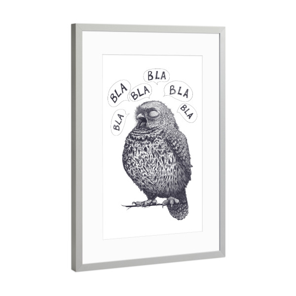 Poster mit Rahmen Silber "Owl bla bla bla" artboxONE - Tiere,Comic,Schwarzweiß,Lustig