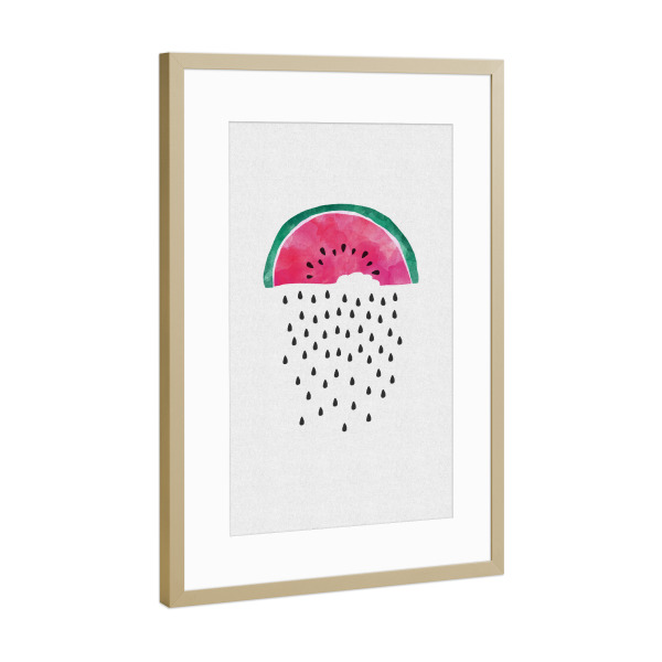 Poster mit Rahmen Gold "Watermelon Rain 2" artboxONE - Essen & Trinken,Essen & Trinken / Obst & Gemüse