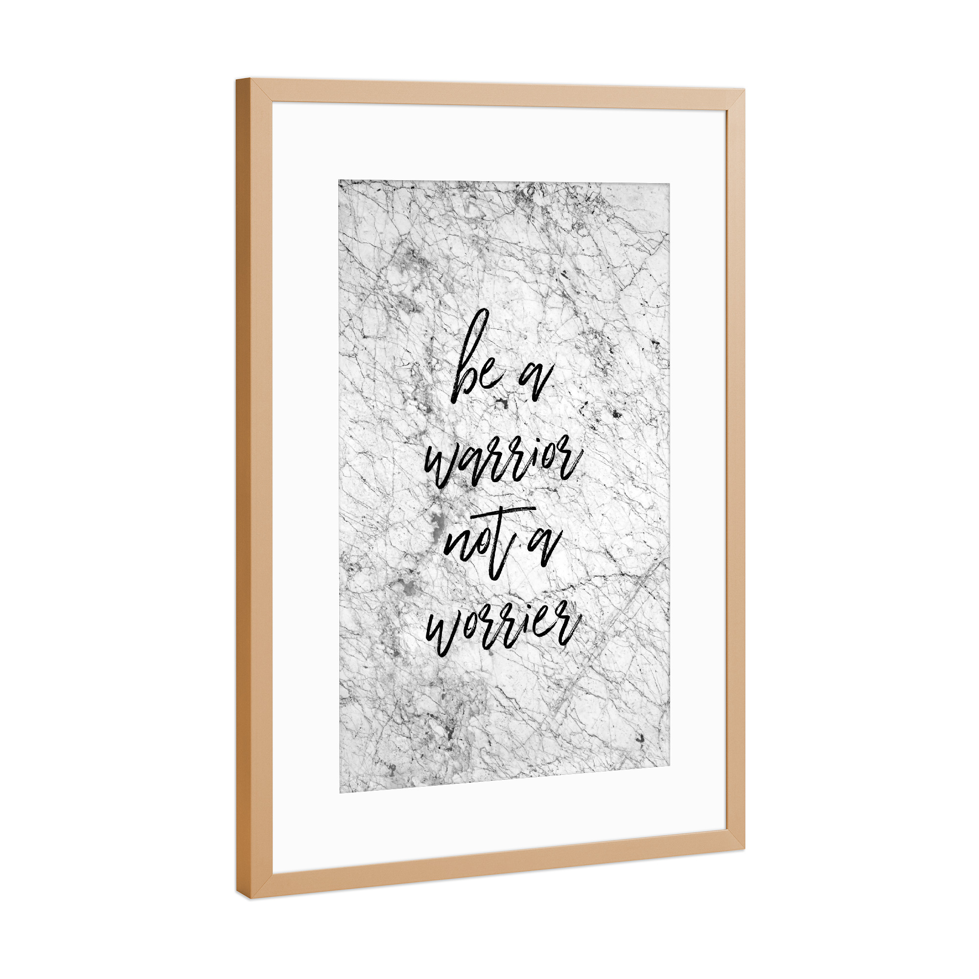 Poster mit Rahmen Kupfer "Be A Warrior Not A Worrier" artboxONE - Typografie,Sport / Motivation,Marmor,Lustig