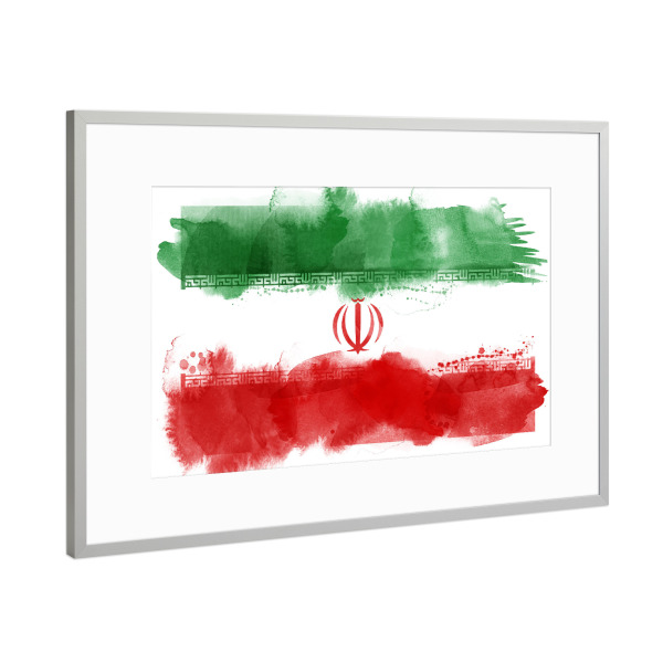 Poster mit Rahmen Silber "Flag of Iran" artboxONE - Reise - Iran,Flag,Watercolor,Illustration,Islamic republic of iran,Persia,Tehran,Teheran