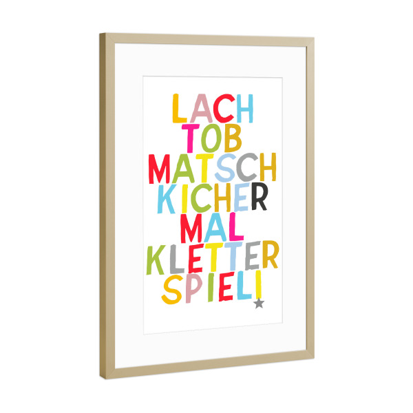Poster mit Rahmen Gold "Lach+Tob" artboxONE - Typografie,Für Kinder