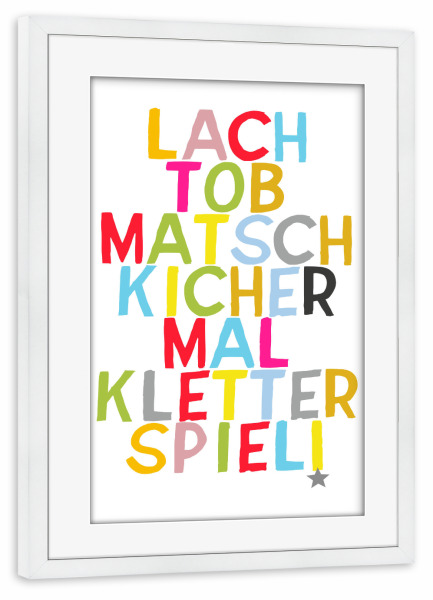 Poster mit Rahmen weiß "Lach+Tob" artboxONE - Typografie,Für Kinder