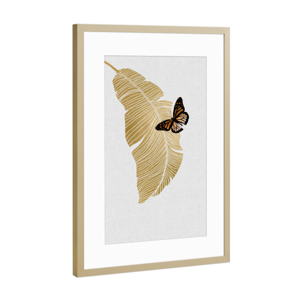 Poster mit Rahmen Gold "Butterfly & Palm" artboxONE - Floral,Tiere