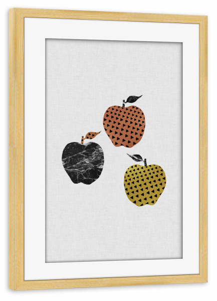 Poster mit Rahmen kiefer "Scandi Apples" artboxONE - Natur,Abstrakt,Schwarzweiß,Geometrie,Marmor,Essen & Trinken / Obst & Gemüse