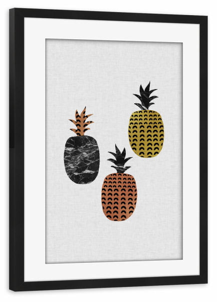 Poster mit Rahmen schwarz "Scandi Pineapples" artboxONE - Natur,Abstrakt,Schwarzweiß,Geometrie,Marmor,Essen & Trinken / Obst & Gemüse