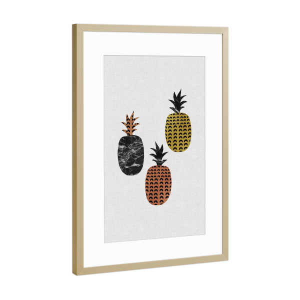 Poster mit Rahmen Gold "Scandi Pineapples" artboxONE - Natur,Abstrakt,Schwarzweiß,Geometrie,Marmor,Essen & Trinken / Obst & Gemüse
