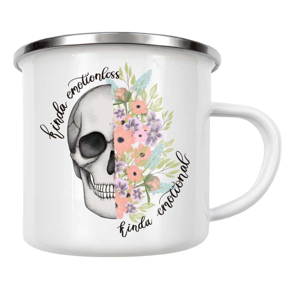 Emaille Tasse "Blumenschädel | Skelett Blumen" artboxONE - Floral,Buchstaben,Halloween
